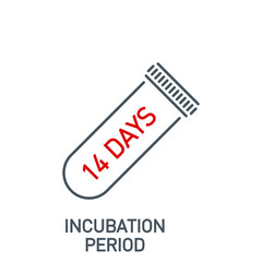 test tube with virus Coronavirus Covid19 pandemic single line icon isolated on white background. outline symbol incubation period of the virus 14 days. element vaccine pneumonia with editable Stroke.