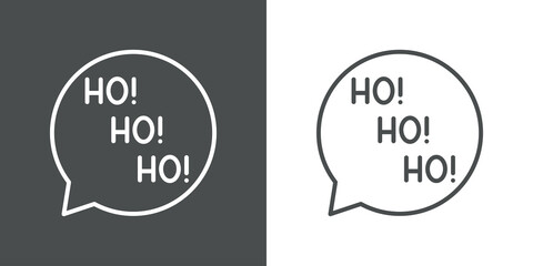 Tiempo de navidad. Logotipo sencillo con texto Ho Ho Ho en burbuja de habla con lineas en fondo gris y fondo blanco