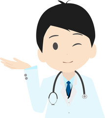 シンプルでかわいい案内する医者の上半身イラスト(右手)