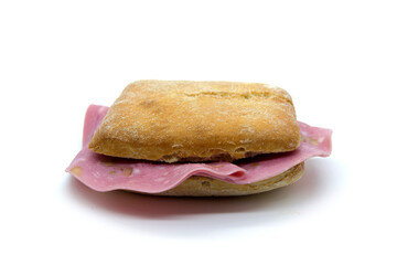 Mortadella sausage sandwich on ciabatta bread