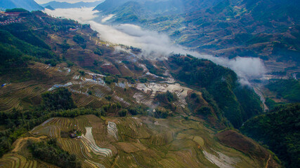 drone flight over Sapa in winter 2015 in Vietnam on the border with China