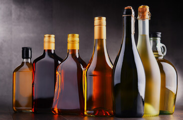 Fototapeta na wymiar Bottles of assorted alcoholic beverages