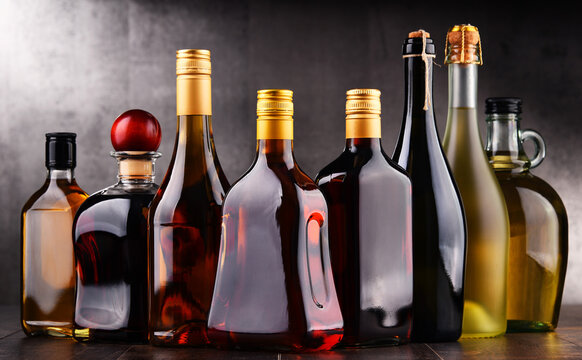 Bottles of assorted alcoholic beverages