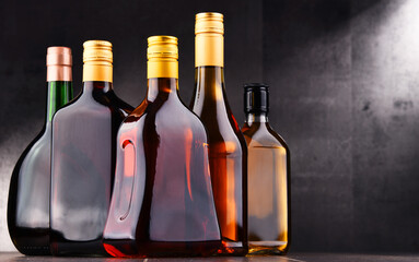 Bottles of assorted alcoholic beverages