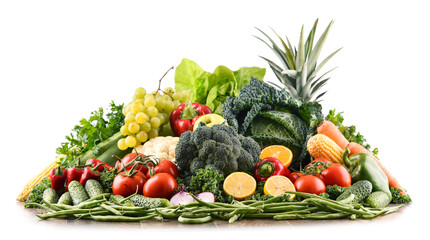 Composition with variety of raw organic vegetables and fruits