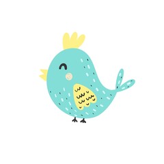 Happy bird character in cartoon style Isolated element. Print for baby shower