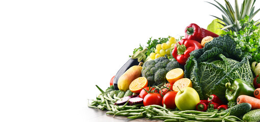 Composition with variety of raw organic vegetables and fruits