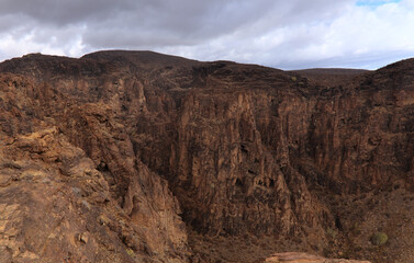 Gran Canaria, landscapes along the hiking route around the ravive Barranco Hondo, The Deep Ravine...