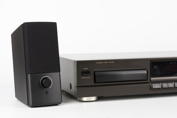 Obraz premium CD Player Stereo Hi-fi and stereo speaker. High-end audio equipment on white background.