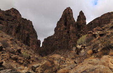 Gran Canaria, landscapes along the hiking route around the ravive Barranco Hondo, The Deep Ravine at the southern part of the island