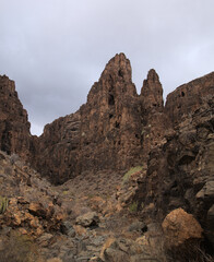 Gran Canaria, landscapes along the hiking route around the ravive Barranco Hondo, The Deep Ravine...