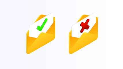 Isometric correct, incorrect sign. Isometric right and wrong mark icon set. Green tick and red cross flat symbol. Check ok, YES, no, X marks for vote, decision, web. True, false checkbox. Verify sign.