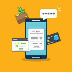 Smartphone with a notification on financial transaction. Online payment concept.	