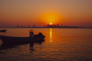 Bahrain Skyline sunrise in Nurana island