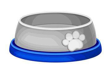 Grey Pet Bowl with Paw Print on It Vector Illustration