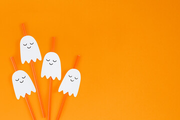 Orange Halloween ghost straws set design resources