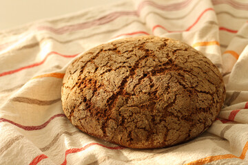 Homemade sourdough bread on the towel 