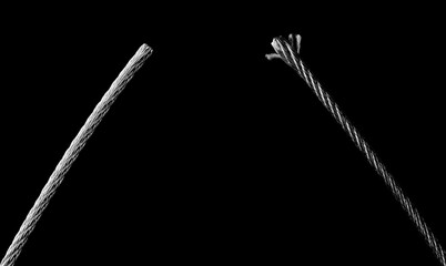 Steel cables, braided wire rope isolated on black background with clipping path