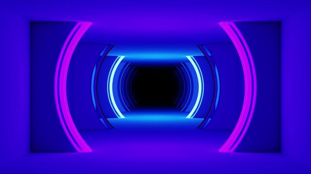 abstract seamless looped neon light glowing tunnel animation