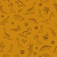 Childish seamless pattern with hand drawn dino. Childrens creative background for fabric, textile stock illustration