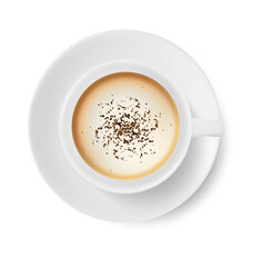 Coffee drink with foam and cinnamon powder isolated on white