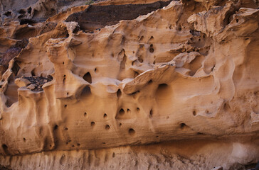 Gran Canaria, amazing sand stone erosion figures in ravines on Punta de las Arenas cape on the western part of the island, also called Playa de Artenara
