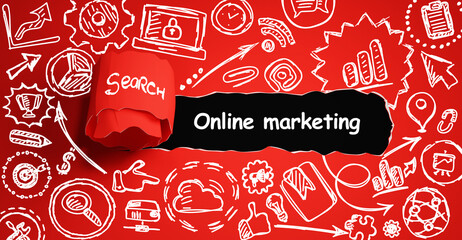 Naklejka premium Mock up with torn paper Online marketing text.
