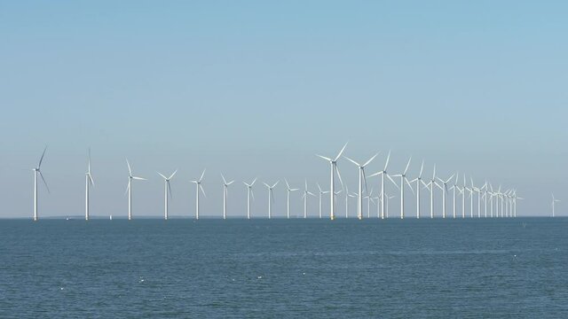 Offshore wind farm Windpark Noordoostpolder near Urk, Flevoland, The Netherlands. 