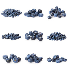 Group of fresh blueberries isolated on white background . full depth of field