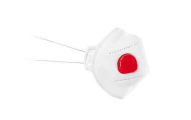 Medical mask with valve isolated on white. Side view.