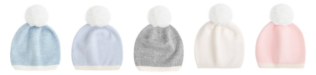 Baby hat with pompom isolated on white background