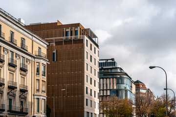 Cityscape with luxury residential apartment buildings in Madrid