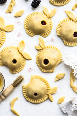 Homemade apple blackberry pies unbaked thanksgiving food photography
