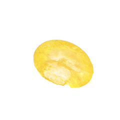 Yellow watercolor circle paint stain on white paper texture background.