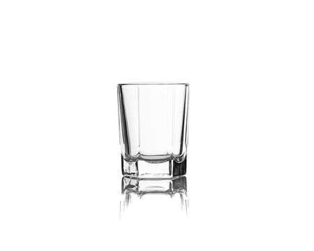 recommend clip art: Empty glass vodka shot glass isolated on white background with reflection