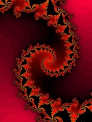 Abstract graceful Fractal spiral in a bright bloody colors