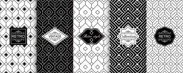 Set of Seamless geometric stylish texture. Classic Art Deco seamless pattern. Abstract retro texture. Vintage Islamic wallpaper. Lattice graphic design. Vector modern tiles pattern in black, white. - 396532444