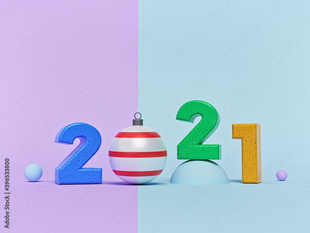 Poster 2021 3d numbers. new year concept. minimal design. 3d rendering