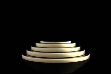 Podium mockup in golden color on black background, minimalist abstract composition. 3D rendering.