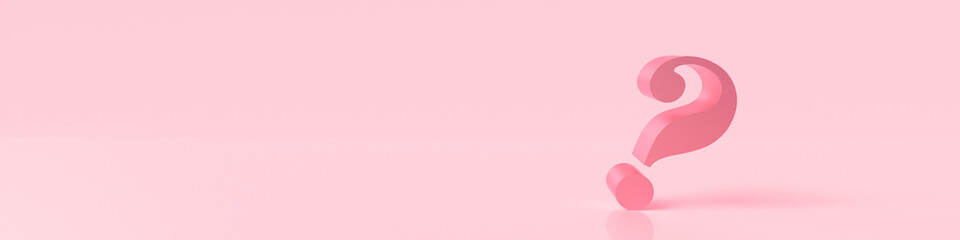 Question mark on pink background web banner mockup. 3D rendering.