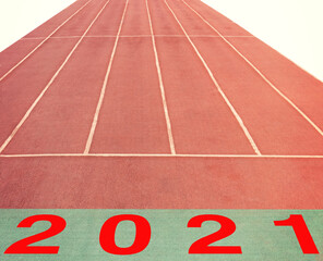 Treadmill with 2021 red numbers. Run into the new year.