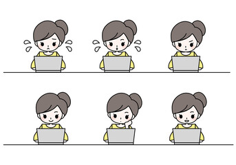 パソコンで仕事・勉強・リモートワーク・在宅ワーク中の女性のイラスト