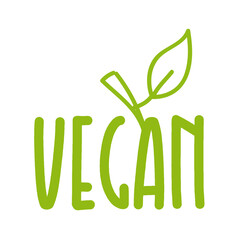 Vegan food with leaf icon modern brush calligraphy.