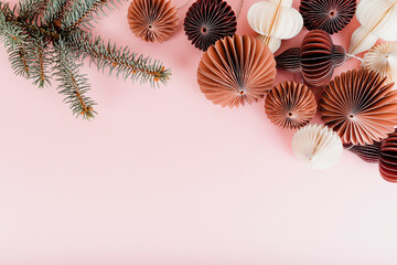 Paper ball garlands and pine branch border