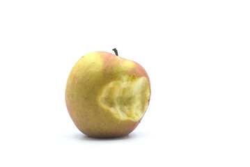 Closeup of fresh crunched apple on white background