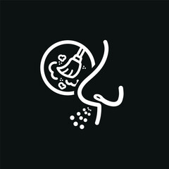 Vector image. Icon of a nose with a sweeping broom. Symbol of elergy to dust.