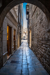 View of the old city of Split, Mediterranean architecture, narrow streets