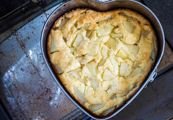 apple pie in the form of baking in the oven