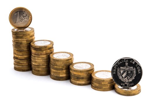 conceptual diagram of the change in the euro to currencies, horizontal photo