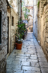 View of the old city of Split, Mediterranean architecture, narrow streets